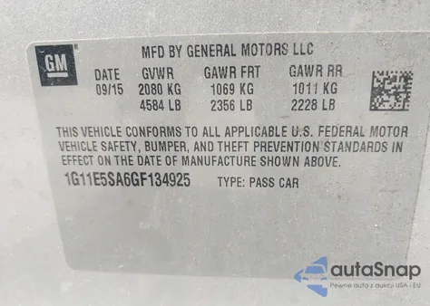 2016 Chevrolet Malibu Limited Ltz z USA, uszkodzony, nr VIN 1G11E5SA6GF134925